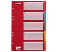 Leitz Intercalaires A4 5 Touches, Rouge/Multicolore, Strong Carton Recyclé, 5 Onglets avec Table des Matières, 43866000