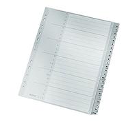Leitz Intercalaires A4 Touches A-Z, 24 Feuilles, Extra-Large, Gris, Onglets Renforcés en Plastique Résistant avec Table des Matières, 12610085