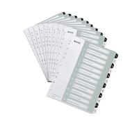 Leitz Lot de 10 intercalaires pour format A4 avec 12 intercalaires inscriptibles sur PC, onglets avec chiffres imprimés de 1 à 12, extra large, blanc/noir, polypropylène, WOW, 12160000