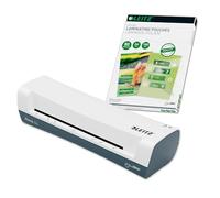 Leitz Lot de 100 plastifieuses iLAM Home A4 + pochettes de plastification à chaud A4 80 microns en lot de 100, pour pochettes de plastification de 75 à 125 microns, temps de préchauffage 3 min, blanc,