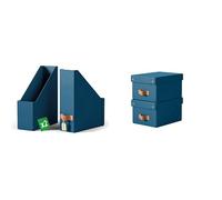 Leitz Lot de 2 Porte-revues Puro A4 | 900 feuilles | Poignée cuir | Bleu | 24710068 + 2 Boîtes de rangement Puro 7L | Empilables avec couvercle | Etagères, Meubles cubiques | Bleu | 61490068