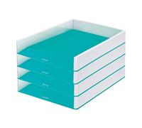 Leitz Lot de 4 corbeilles à courrier A4 - Design Bicolore - Blanc/Bleu glacé - WOW - 53611051
