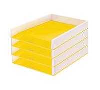Leitz Lot de 4 corbeilles à courrier A4, design bicolore, blanc/jaune, Duo Colour, Wow 53611016