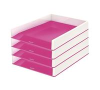 Leitz Lot de 4 corbeilles à courrier A4 - Design Bicolore - Blanc/Rose - WOW - 53611023