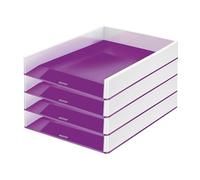 Leitz Lot de 4 corbeilles à courrier A4 - Design Bicolore - Blanc/Violet - WOW - 53611062