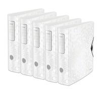 Leitz Lot de 5 classeurs de qualité supérieure Active Wow à 180° - Format A4 - Dos arrondi - 8,2 cm de large - Fermeture élastique - Polyfoam léger - En plastique - Blanc - 11060001