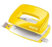 Leitz - Mini-Perforateur, 10 Feuilles, Réglette de Guidage avec Marquages des Formats, Métal, Petit Format, pour École Travail Bureau, Jaune WOW, 50601016