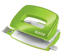 Leitz - Mini-Perforateur, 10 Feuilles, Réglette de Guidage avec Marquages des Formats, Métal, Petit Format, pour École Travail Bureau, Vert WOW, 50601054