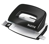 Leitz - Mini-Perforateur, 10 Feuilles, Réglette de Guidage avec Marquages des Formats, Métal, Petit Format, pour École Travail Bureau, Noir WOW, 50601095