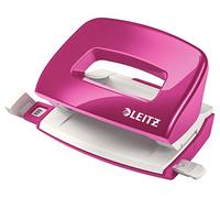 Leitz - Mini-Perforateur, 10 Feuilles, Réglette de Guidage avec Marquages des Formats, Métal, Petit Format, pour École Travail Bureau, Rose WOW, 50601023