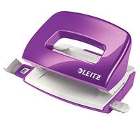 Leitz - Mini-Perforateur, 10 Feuilles, Réglette de Guidage avec Marquages des Formats, Métal, Petit Format, pour École Travail Bureau, Violet WOW, 50601062
