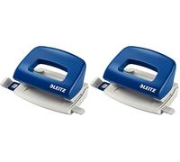 Leitz Mini-Perforatrice Sans Effort, Capacité 10 Feuilles, Bleu, Métal, Réglette de Guidage avec Repères, NeXXt, 50580035 (Lot de 2)