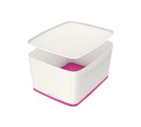Leitz Mybox - Boîte De Rangement Avec Couvercle - Medium - Blanc Et Rose