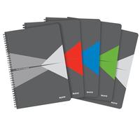 Leitz Office College Pad Lot de 5 - Cahier A4 quadrillé avec reliure spirale, ouverture à 360 degrés, 180 pages / 90 feuilles de papier accrédité FSC 80 g/m², pour bureau et école, 46471099