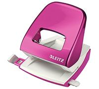Leitz - Perforateur, 30 Feuilles, Réglette de Guidage avec Marquages des Formats, Métal, Emballage Blister, pour École Travail Maison, Rose WOW, 50082023
