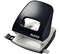 Leitz Perforatrice Sans Effort, Capacité 30 Feuilles, Noir satin, Métal, Réglette de Guidage avec Repères, Style, 50066094