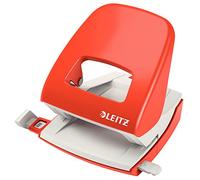 Leitz Perforatrice Sans Effort, Capacité 30 Feuilles, Rouge clair, Métal, Réglette de Guidage avec Repères, NeXXt, 50080020