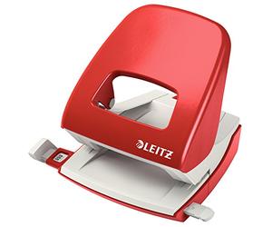 Leitz Perforatrice Sans Effort, Capacité 30 Feuilles, Rouge, Métal, Réglette de Guidage avec Repères, NeXXt, 50080025