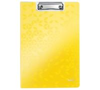 Leitz - Porte-bloc avec Rabat A4, Capacité 75 Feuilles, Clip Métallique Solide, Pochette Supplémentaire, Polyfoam Léger et Durable, Jaune WOW, 41990016