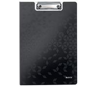 Leitz Porte-bloc A4 avec rabat WOW 41990095 – 75 feuilles, clip métallique solide, pochette, noir