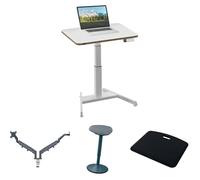 Leitz Station de Travail compacte Ergo avec Bureau éléctrique Assis-Debout, Bras Double pour écrans, Tabouret Assis-Debout & Tapis Anti-Fatigue