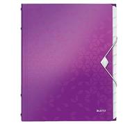 Leitz Trieur A4, Contient jusqu'à 200 Feuilles, Index Intégré à 12 Onglets, Fermeture Élastique, Violet Métallisé, WOW, 46340062