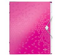 Leitz Trieur A4, Contient jusqu'à 200 Feuilles, Index Intégré à 6 Onglets, Fermeture Élastique, Rose Métallisé, WOW, 46330023