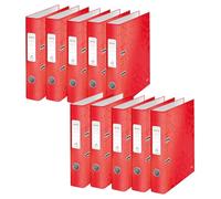 Leitz WOW 10060026 Lot de 10 classeurs de qualité à 180° et étiquette arrière autocollante Format A4 Largeur de dos 5 cm Avec mécanisme de précision à 180° et étiquette arrière autocollante Rouge