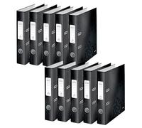 Leitz WOW 10060095 Lot de 10 classeurs de qualité à 180° en carton gris laminé Noir Format A4 Dos 5,2 cm