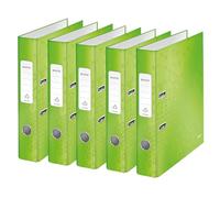 Leitz WOW 10064054 Lot de 5 classeurs de qualité à 180° en carton gris laminé Vert Format A4 Dos 5,2 cm