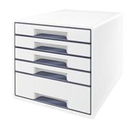 Leitz WOW, 52142001 Boîte à tiroirs CUBE avec 4 tiroirs, A4, avec insert de tiroir transparent - blanc/gris