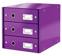 Leitz Wow Click & Store 60480062 Bloc de Classement à 3 Tiroirs A4 Violet
