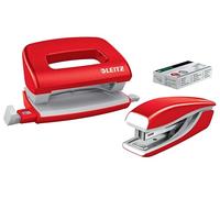 Leitz WOW - Mini-Agrafeuse de Bureau & Perforatrice, Capacités 10 Feuilles, Lot de 1000 Agrafes N°10 P2 Inclus, Coloris Rouge (55612026)