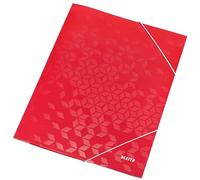 Leitz WOW Porte-documents à 3 rabats, Peut contenir jusqu'à 250 feuilles A4, fermeture élastique, porte-documents en carton, rouge, 39820026