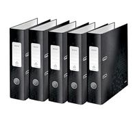Leitz WOW Series 10054095 Lot de 5 classeurs de qualité à 180° en carton gris laminé Noir Format A4 Dos 8 cm