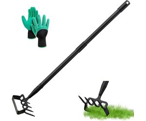 LEJIEYIN Bineuse de jardin 170cm - Bineuse manuelle en acier inoxydable avec râteau à pointes 4 dents 2-en-1