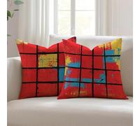 Lejnlnng 2 Pièces Housse de Coussin 40x40cm Motif À Carreaux Lin Housse de Coussin, Coussins Exterieures Imperméable pour Coussin Canapé - pour Décoration Intérieure et Extérieure JL-3911