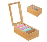 LEKEFETO Boîte à fiches en bois avec couvercle et fenêtre - Boîte de rangement A7 pour cartes d'apprentissage - Convient pour le bureau, l'école, la maison - Avec séparateur (sans fiches de fiches)