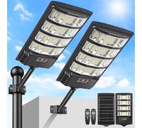 LEKIA Lampadaire Solaire Exterieur, 6500K Projecteur LED Solaire avec Détecteur de Mouvement, Télécommande, IP65 Étanche Puissant Spot Solaires Exterieur Éclairage pour Jardin, Cour, Parking, 2 Pièces