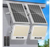 LEKIA Lampe Solaire Exterieur 3000K/4500K/6500K, 12000mAH Projecteur Solaire Exterieur IP65 Étanche Lumiere Solaire avec Télécommande, Lampe de Sécurité avec 5M Câble pour Parking, Garage(2 Pièces)
