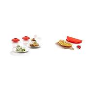 Lékué - Kit 2 Cuits Oeufs Ovo Silicone Platine & Cuiseur à omelette pour micro-ondes, rouge, 0,4 l