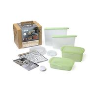 Lékué Kit de récipients essentiels (2 sacs réutilisables, 2 couvercles extensibles réutilisables et 2 récipients réutilisables), silicone platine