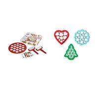 Lékué - Kit Petits Fours, Plastique, Rouge, 30 x 30 x 1,5 cm & Set 3 Pochoirs Cookies Noël