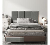 LELEFIDO Panneaux muraux rembourrés - Panneaux muraux autocollants en lin - Tête de lit 3D insonorisée avec mousse - Rembourrage mural pour chambre à coucher, salon, bureau - Gris (4, 90 x 30 cm)
