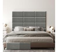 LELEFIDO Panneaux muraux rembourrés - Panneaux muraux autocollants en lin - Tête de lit 3D insonorisée avec mousse - Rembourrage mural pour chambre à coucher, salon, bureau - Gris (12, 60 x 30 cm)