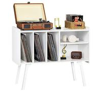 LELELINKY Blanc Support de Lecteur d'enregistrement avec 4 cabinets Peut contenir jusqu'à 220 Albums, Grand Support de Plateau tournant avec Jambes en Bois de hêtre