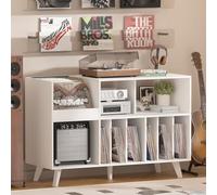 LELELINKY Grand Support de Tourne-Disque avec Rangement, Support en Vinyle avec Zone d'affichage, Table de Tourne-Disque pouvant contenir jusqu'à 450 Albums (Blanc)