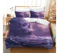 Leleyouzer Housse de Couette 135×200 cm Tête de Mort Parure de lit Gothique 2 Personne Housse de Couette Gothique en Microfibre pour Enfants avec 2 Taies d'oreiller 50 x 75 cm (KL2)