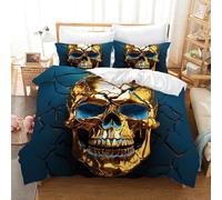 Leleyouzer Housse de Couette 220×240 cm Tête de Mort Parure de lit Gothique 2 Personne Housse de Couette Gothique en Microfibre pour Enfants avec 2 Taies d'oreiller 50 x 75 cm (KL1)