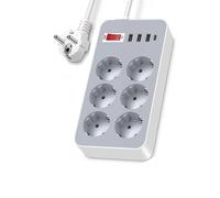 LELYFIT Parasurtenseur Multiprise, Multiprise 6 Prises avec Interrupteur,3 USB +1 Type C,avec Protection Contre Les Surcharges, Rallonge de 1.8m